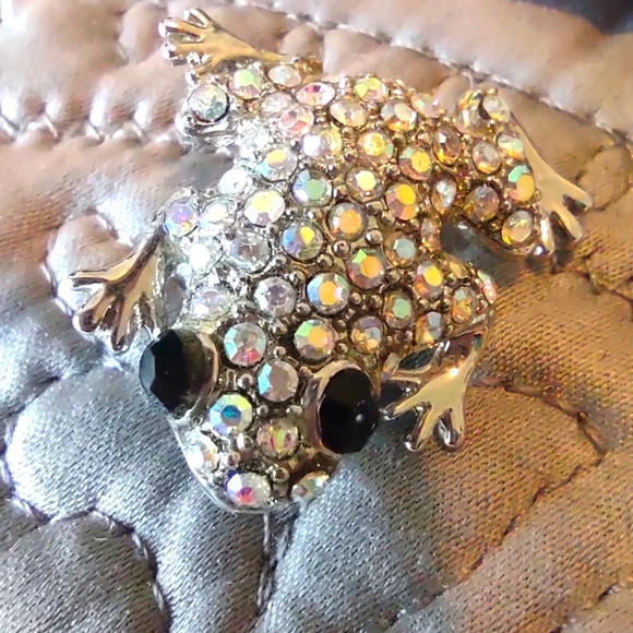 Brooches & Scarf Clip.  Frog, Elephant, Lady Bug, Shell.  Silver and Rhinestones - Picture 3 of 8
